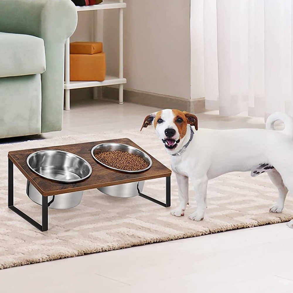Log Pet Feeding Rack Iron Wood