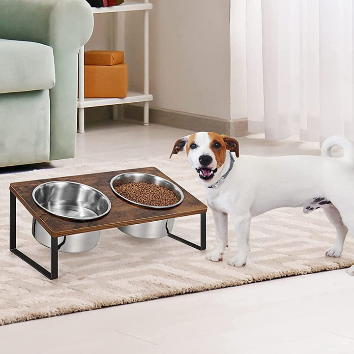 Log Pet Feeding Rack Iron Wood