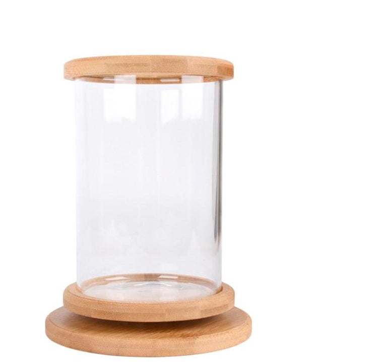 Small Office Glass Aquarium Bamboo Base Bowl